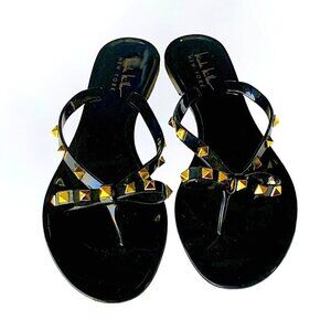 Nicole Miller Jelly Flip Flop Thong Sandals with Black Gold Studs Size 10
